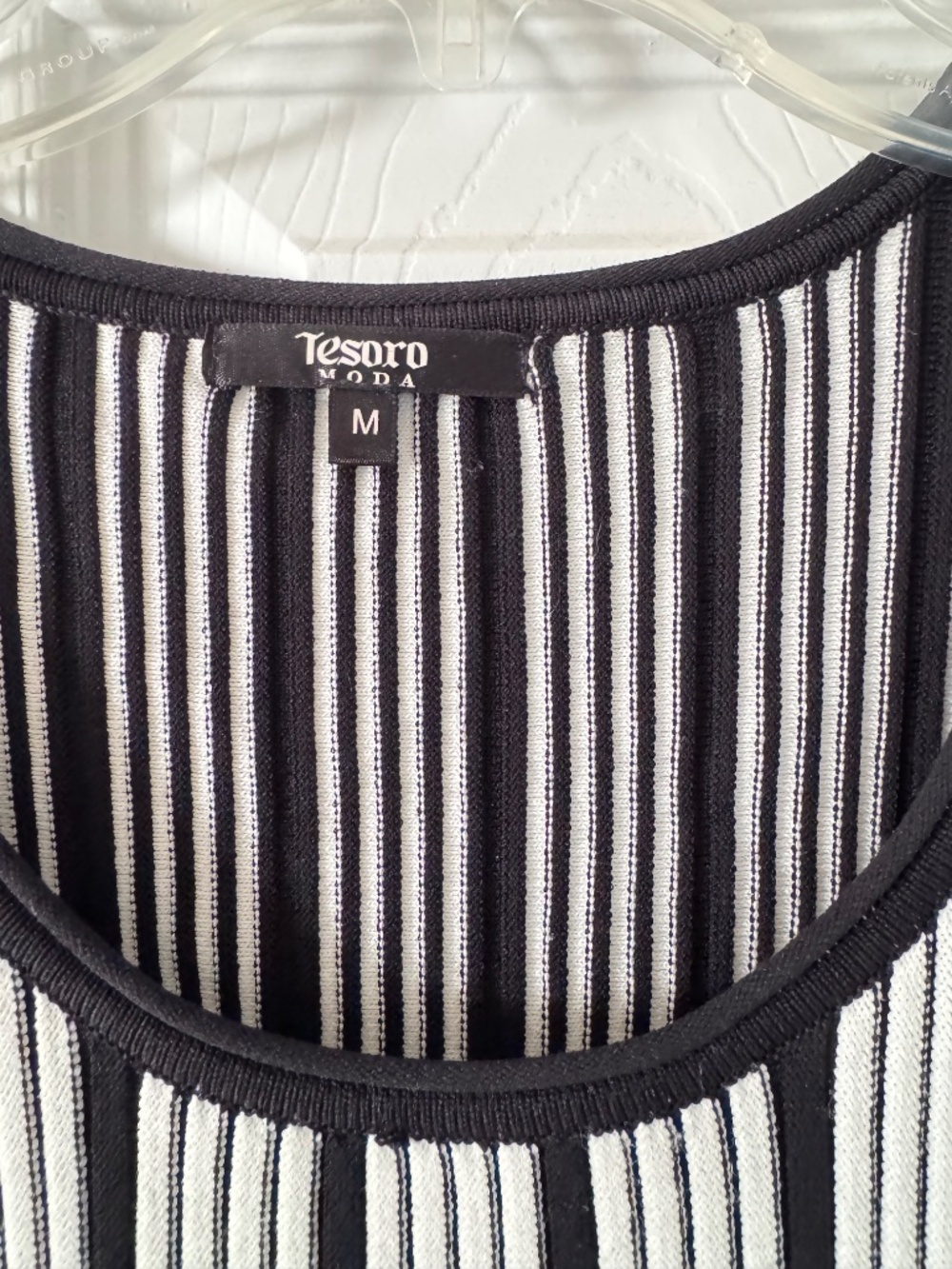 Tesoro Moda Black & Ivory Striped Fit-and-Flare Sweater Dress – Medium - Picture 3 of 7